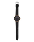Black leather strap silver - Stainless steel