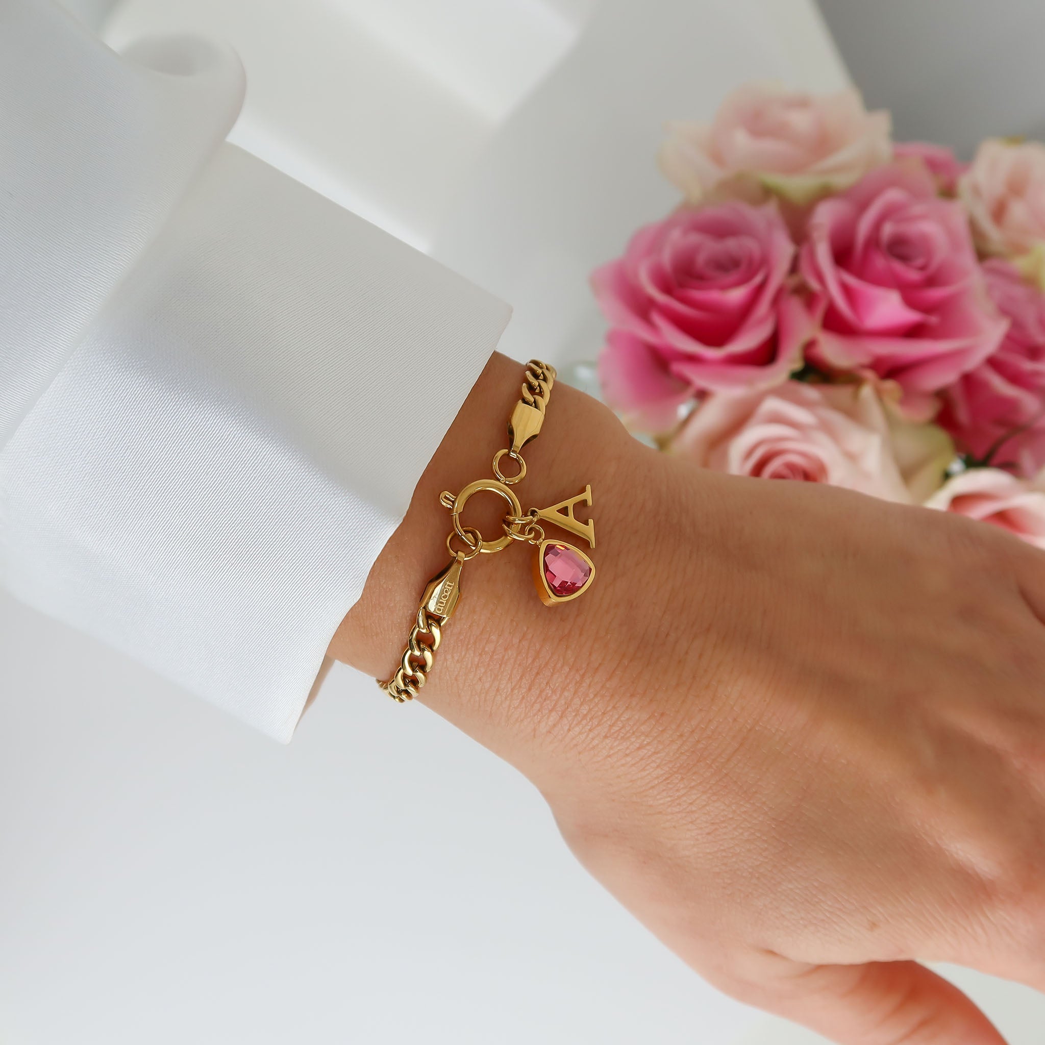 Letter &amp; birthstone bracelet gold