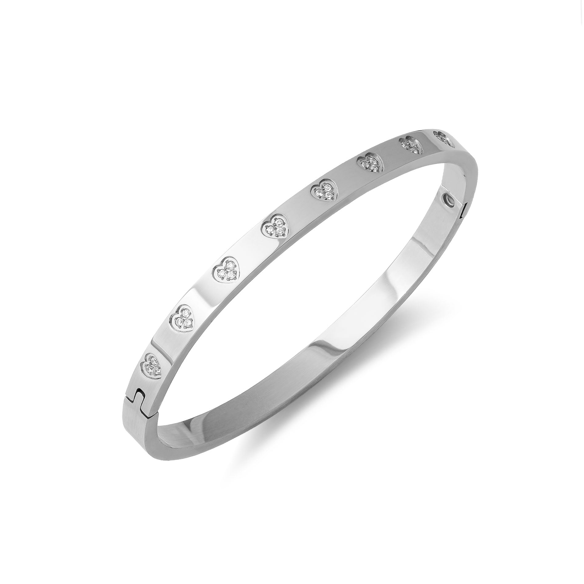 Bangle zirconia hearts silver - Stainless steel