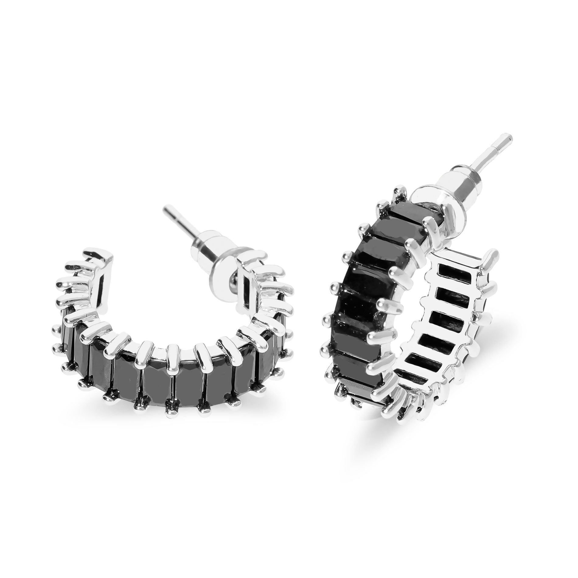 Coral stone earring black silver - Stainless steel