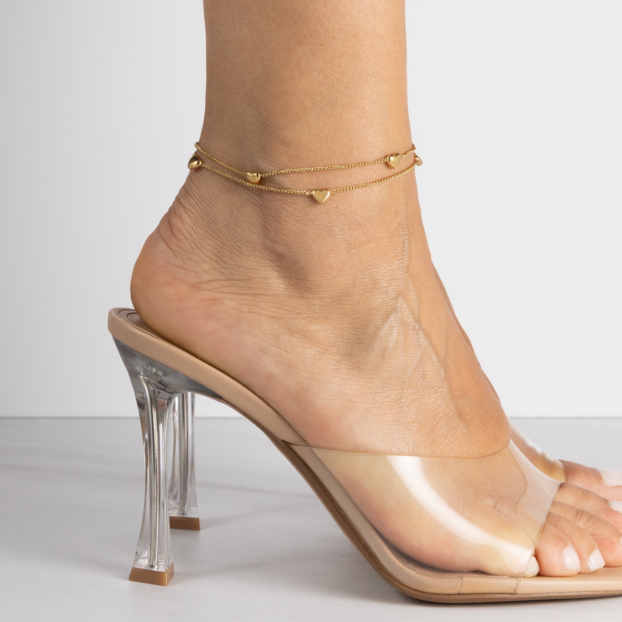 Double heart anklet gold
