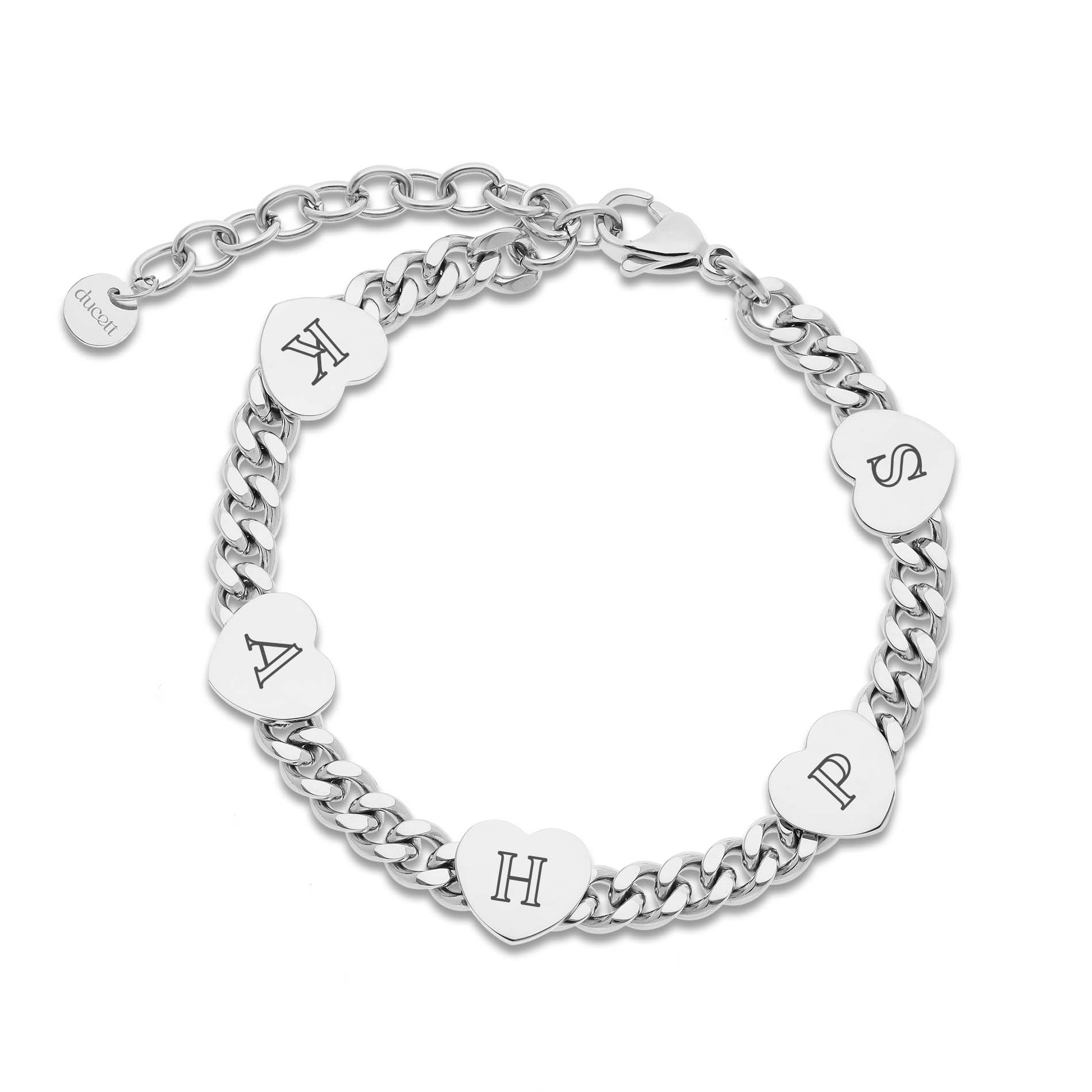 Five hearts bracelet silver - Personalized