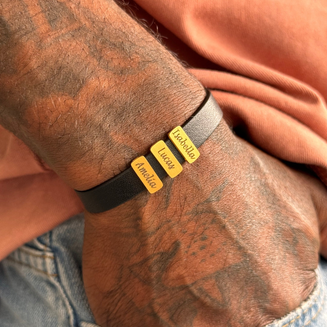 Leather bracelet names gold - Personalized