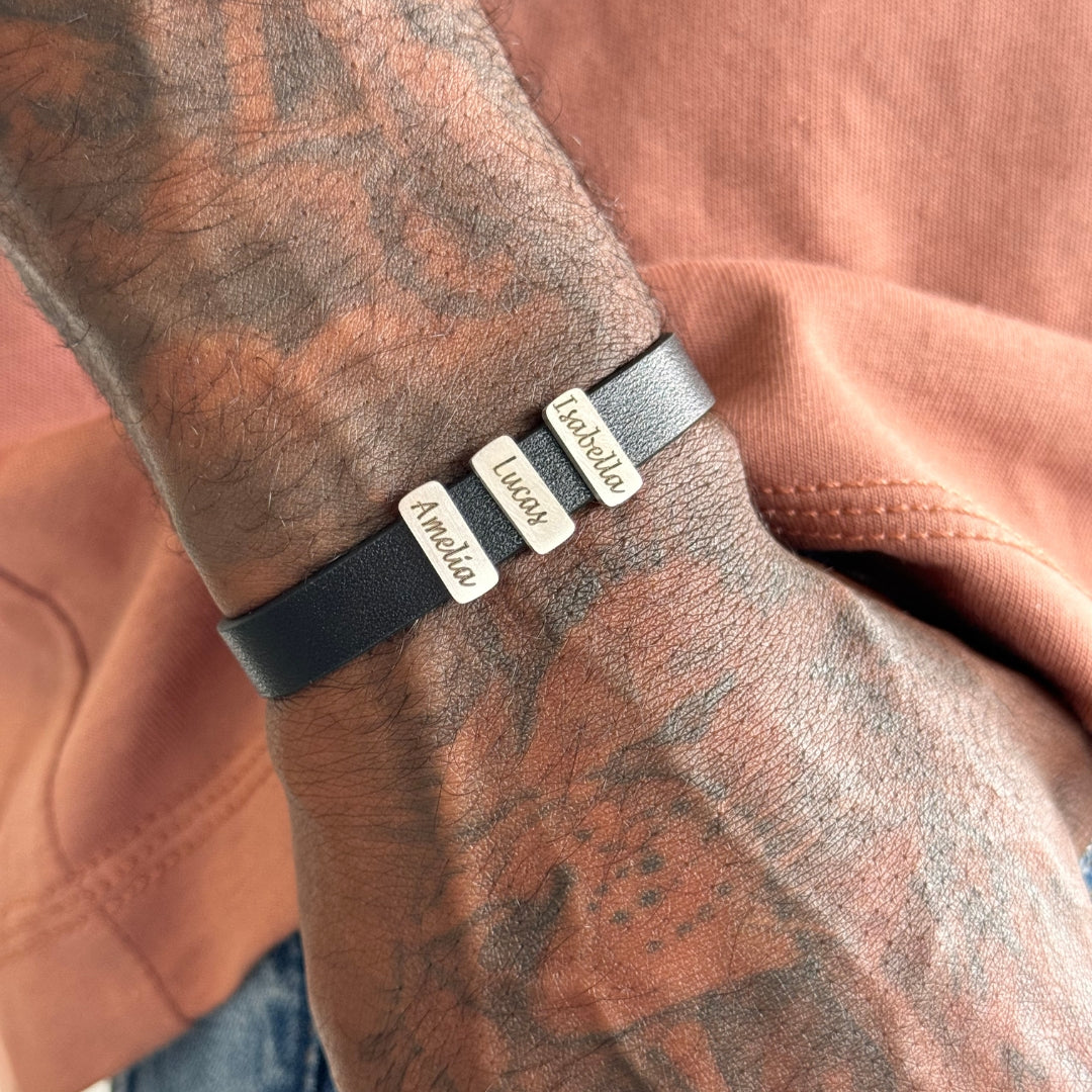 Leather bracelet names silver - Personalized