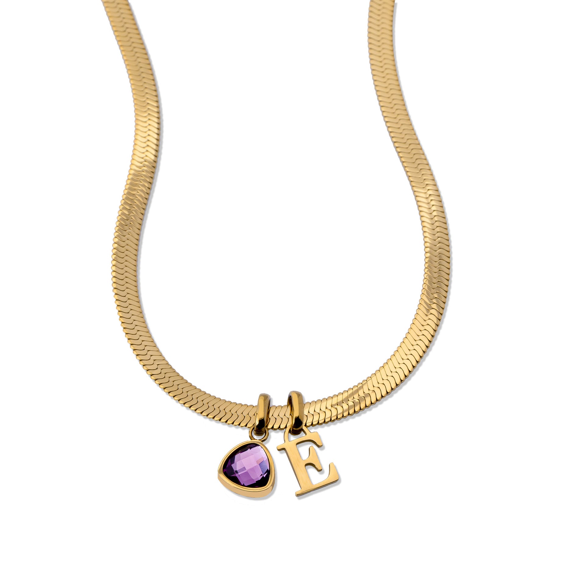 Letter & birtstone snake necklace gold - Personalized