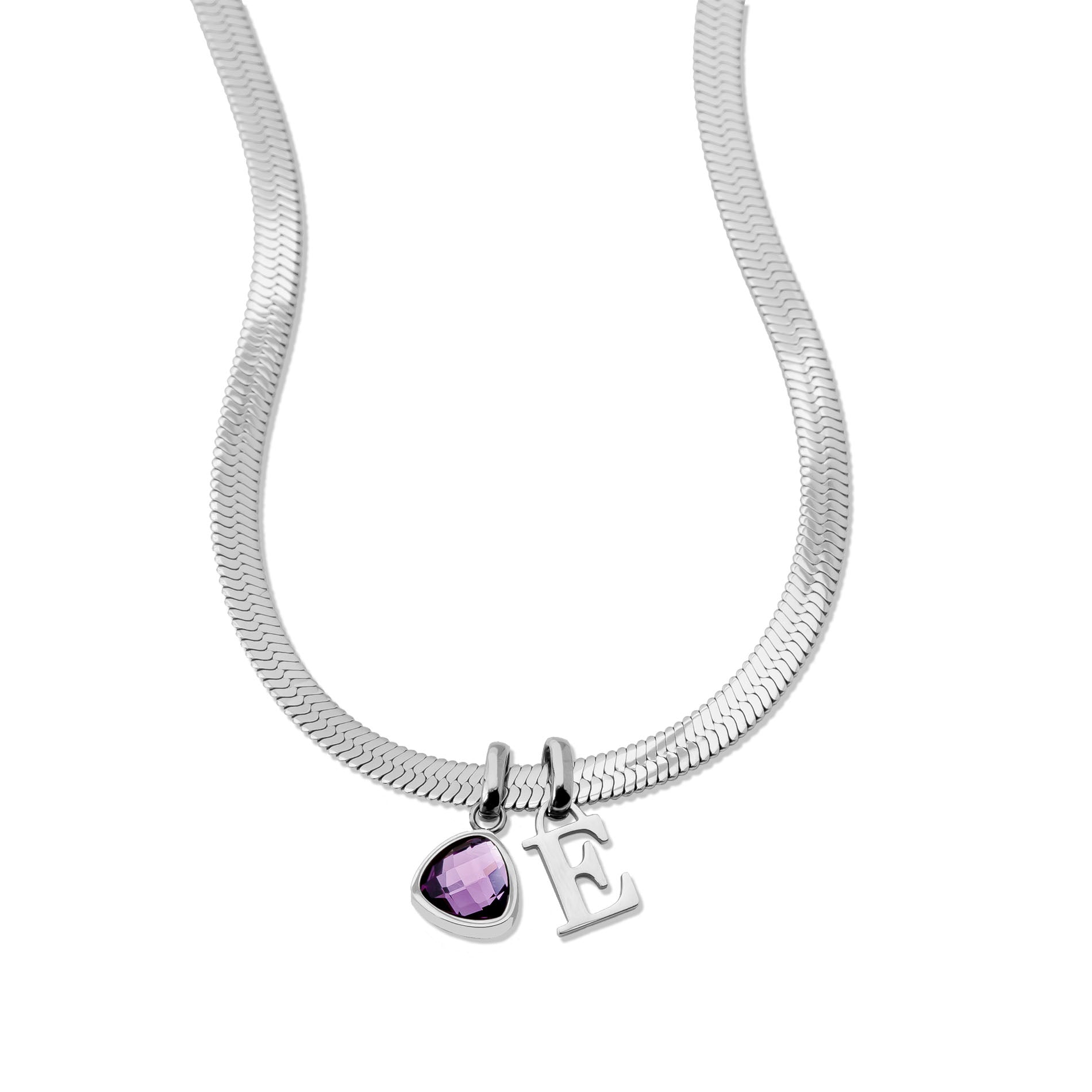 Letter & birtstone snake necklace silver - Personalized