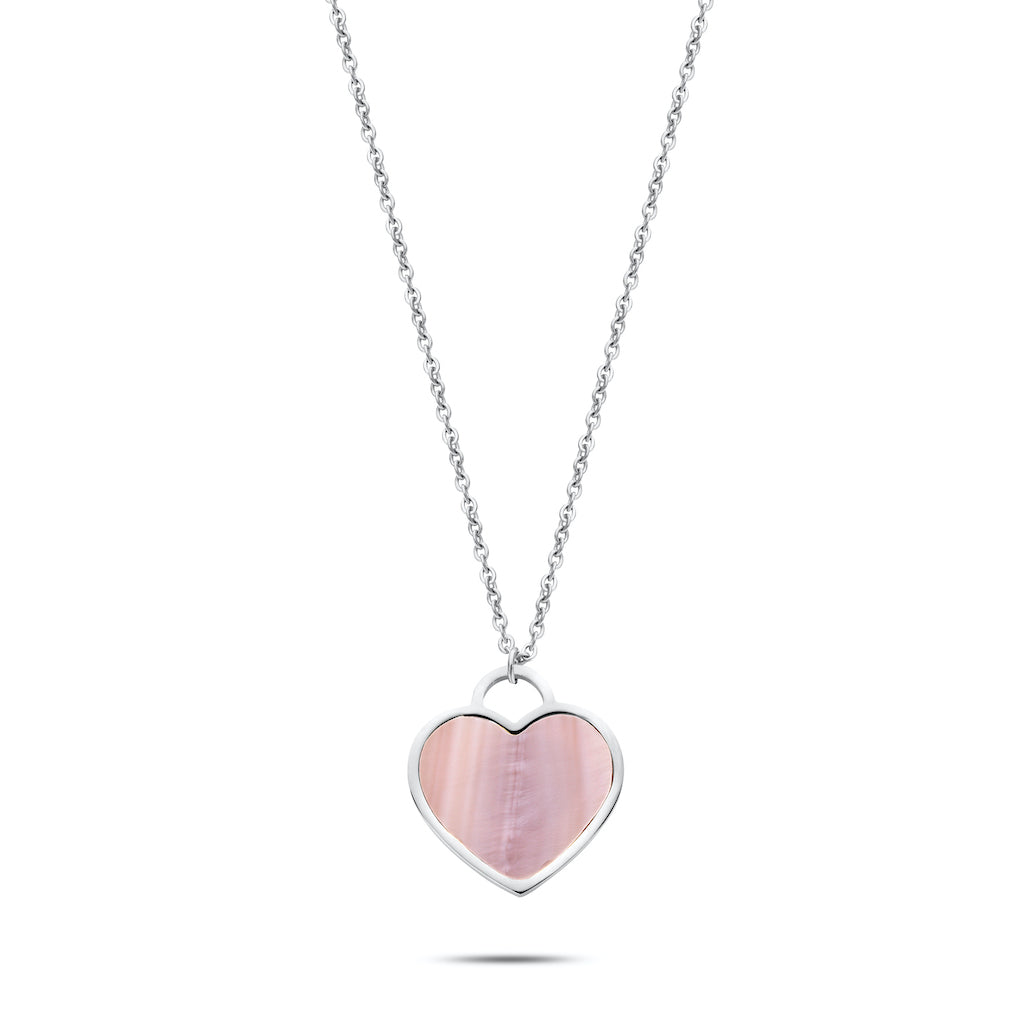 Heart pearl necklace silver - Stainless steel