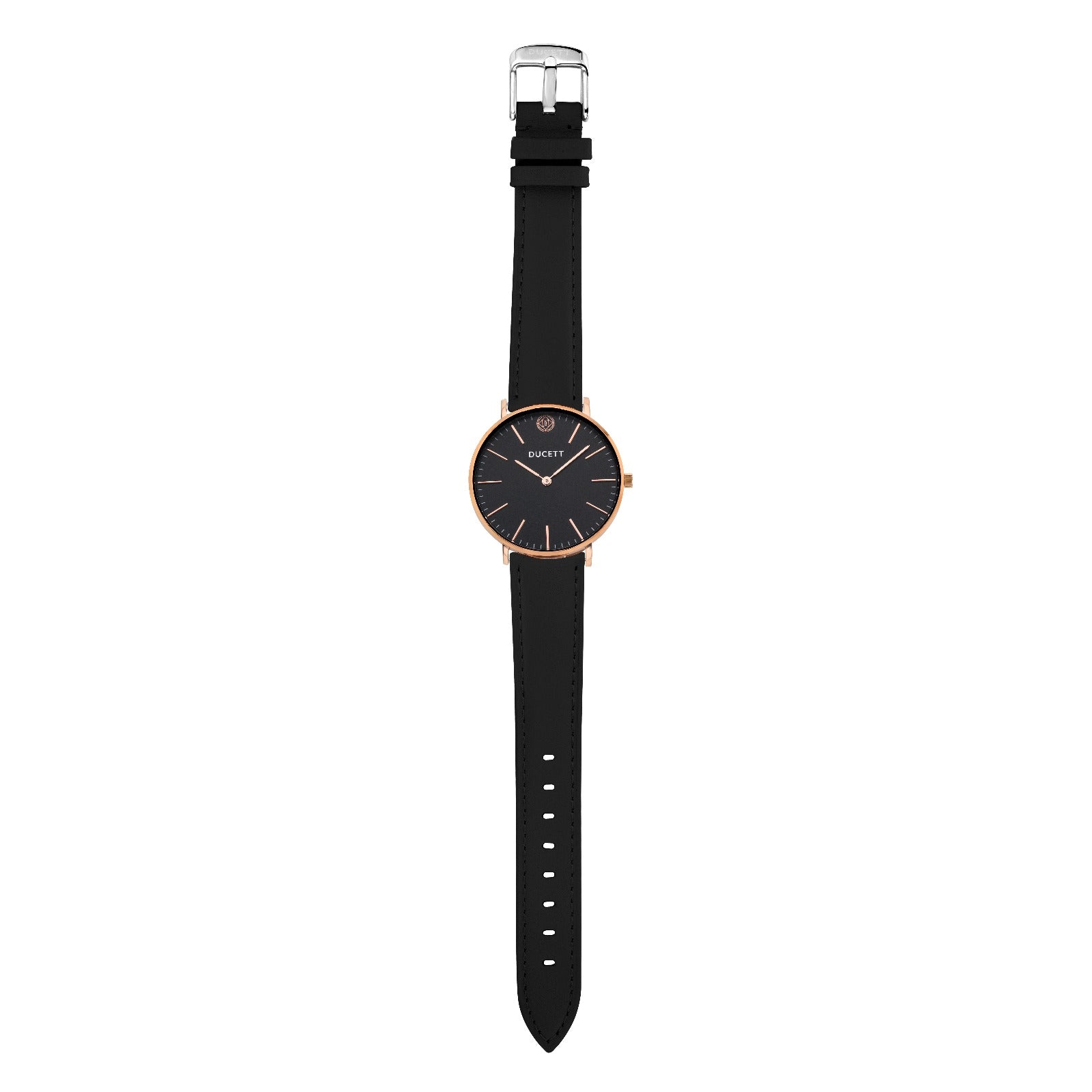 Black leather strap silver - Stainless steel