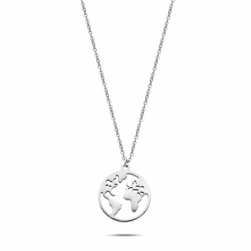 World necklace silver- Stainless steel
