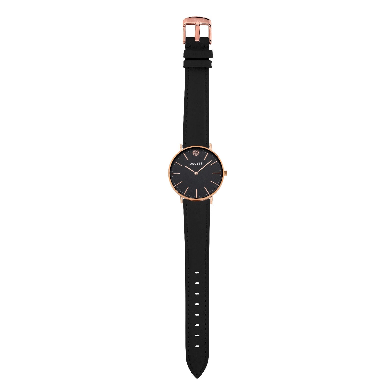 Black leather strap rosé gold - Stainless steel